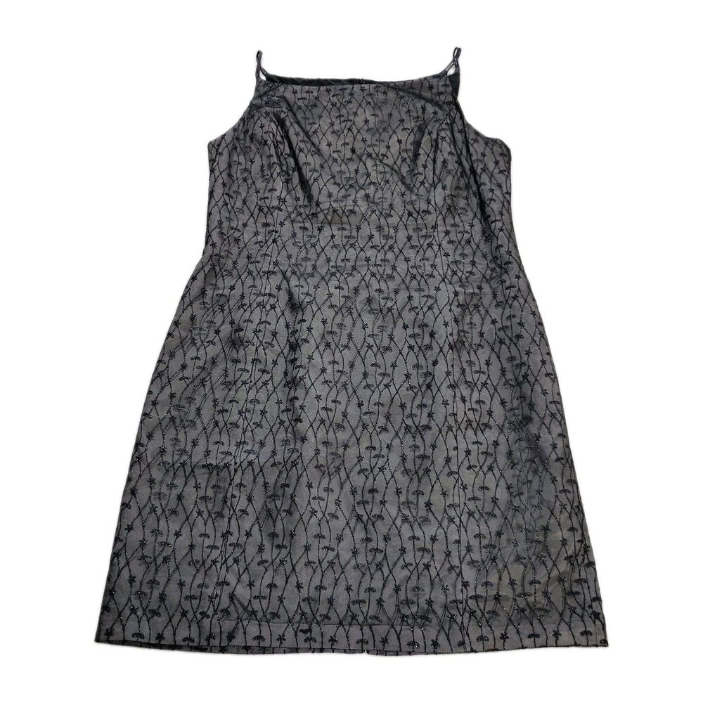 Jones New York Black Gray Overlay Whimsigoth Minidress 14 Sleeveless High Neck